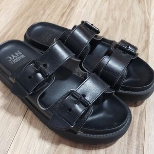 Madden NYC Black Mona Double- Buckle Size- 8 Slight Platform Lug Sole Adjustable